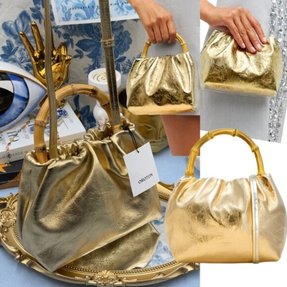 🆕 OROTON 🧿 NWOT Gretel Mini Top Handle, Metallic Gold